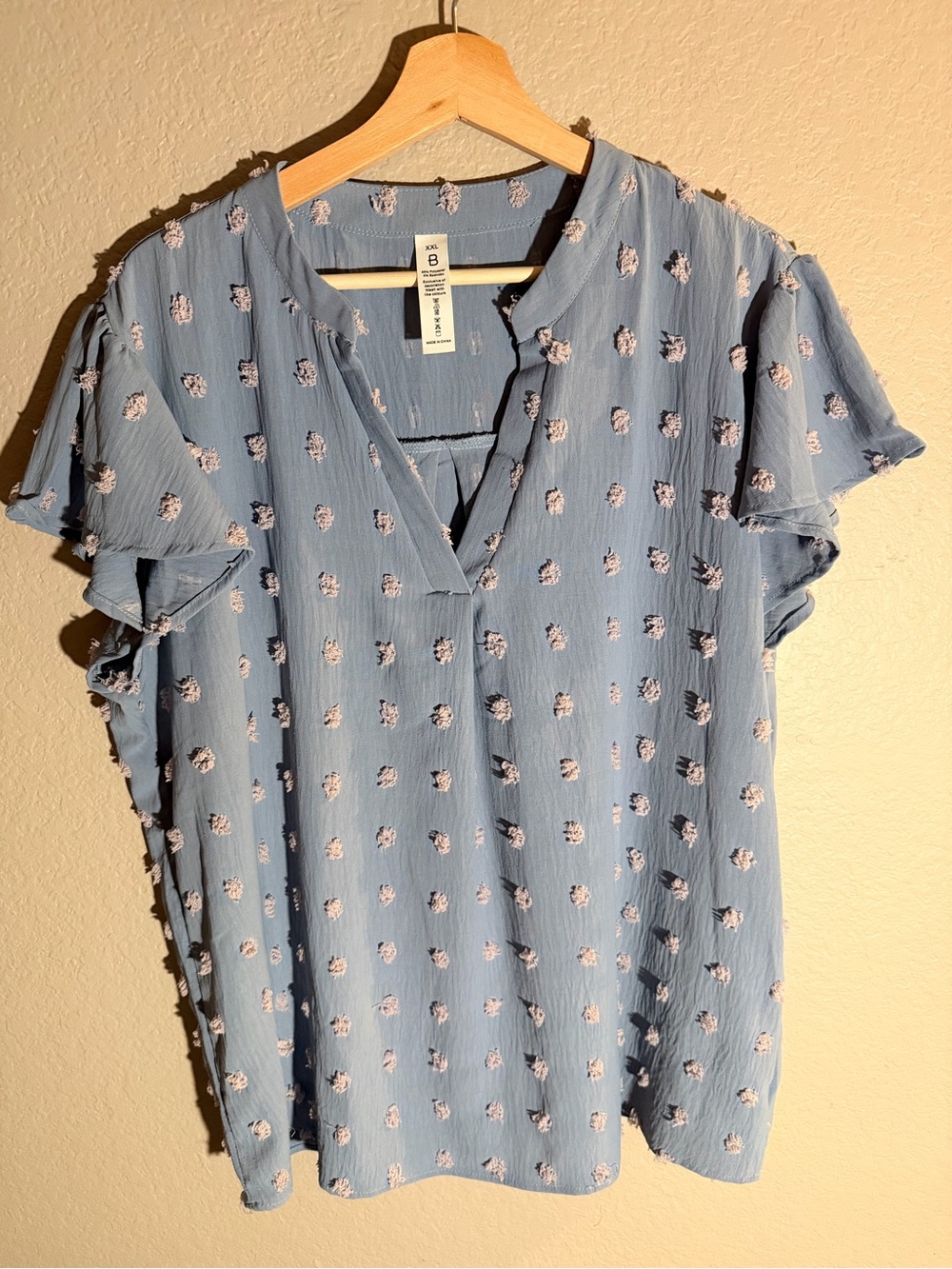 Light Blue Flutter-Sleeve V-Neck Blouse